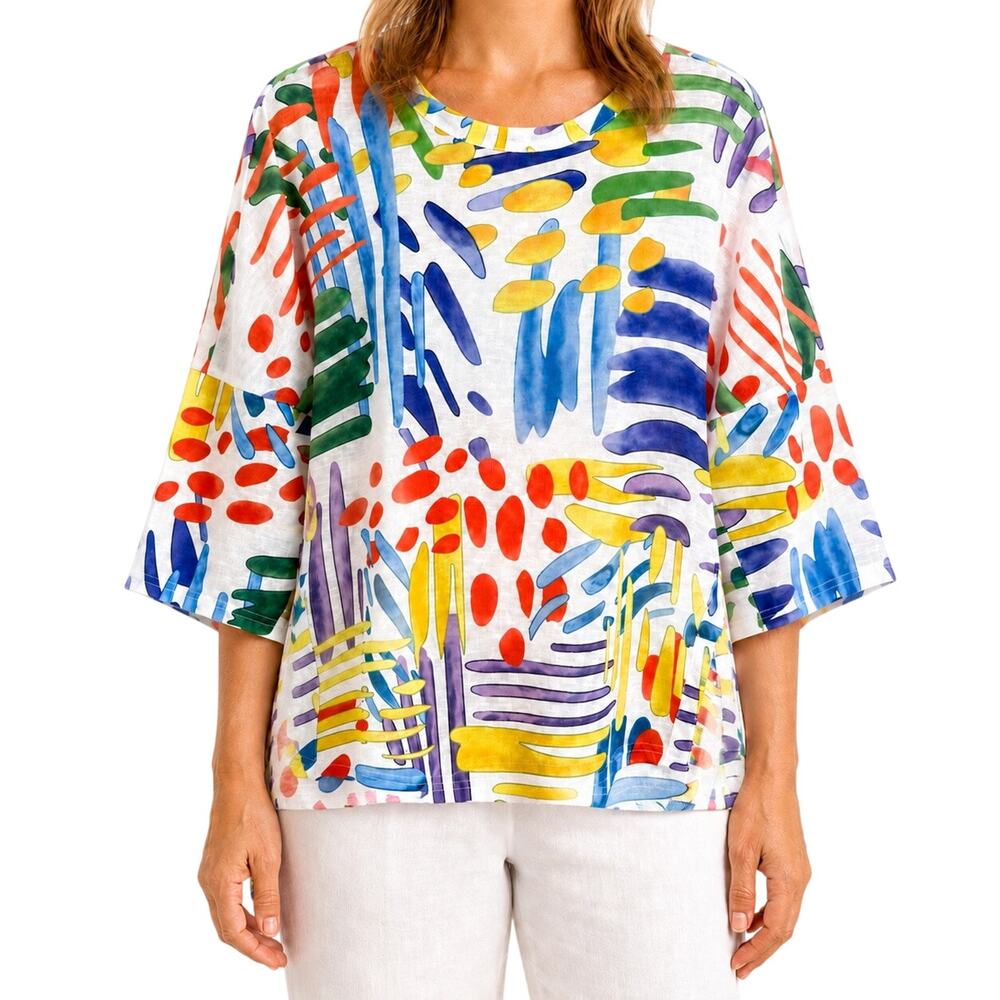 NEW NWOT Shana Sz Small Colorful Tropical Vibrant Wearable Art Blouse Shirt Top